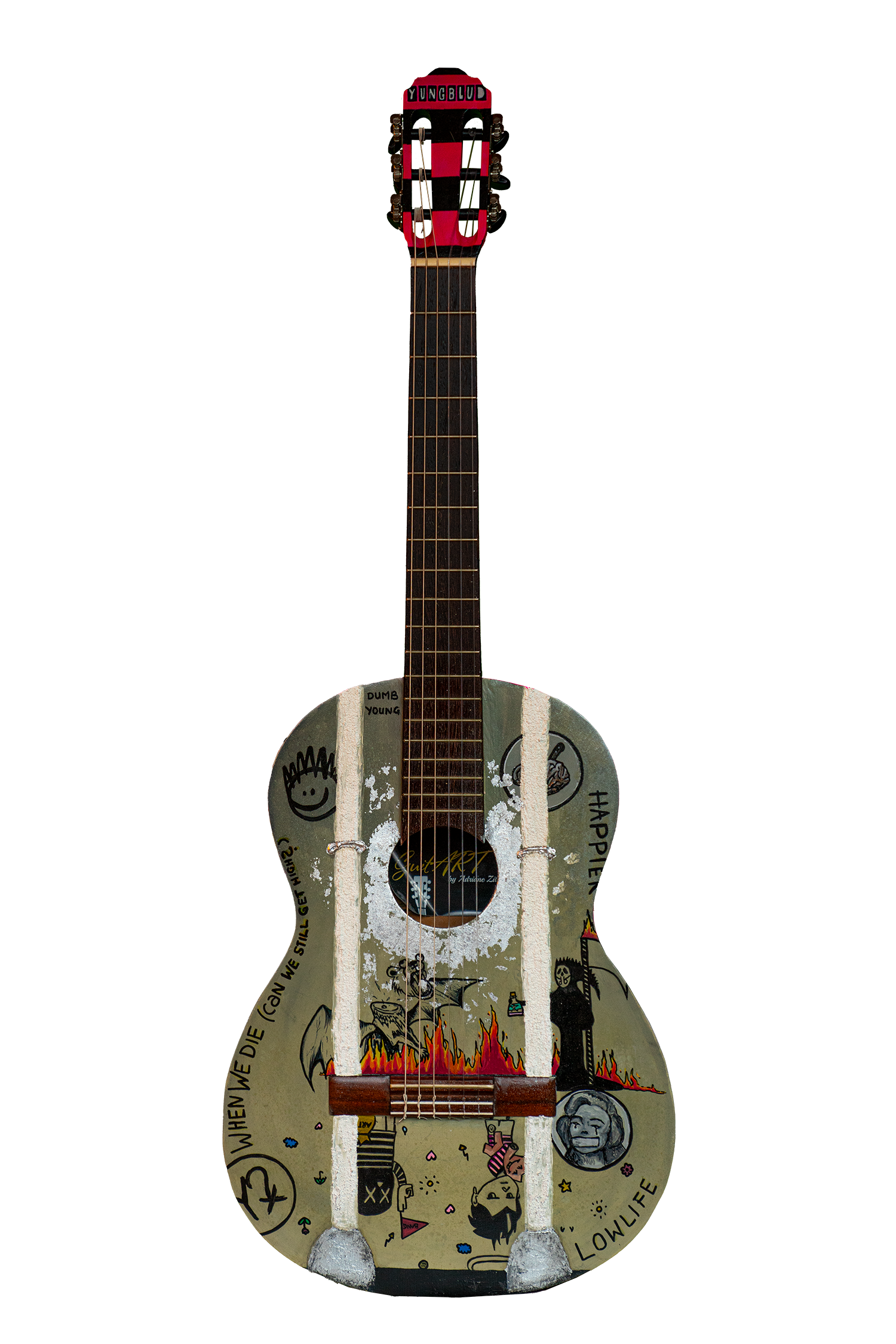 YUNGBLUD inspired acoustic guitar with rebellious and expressive design
